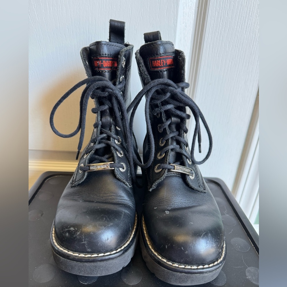 Harley Davidson Women's  Laceup Black Leather Motorcycle‎ Boots Sz 6